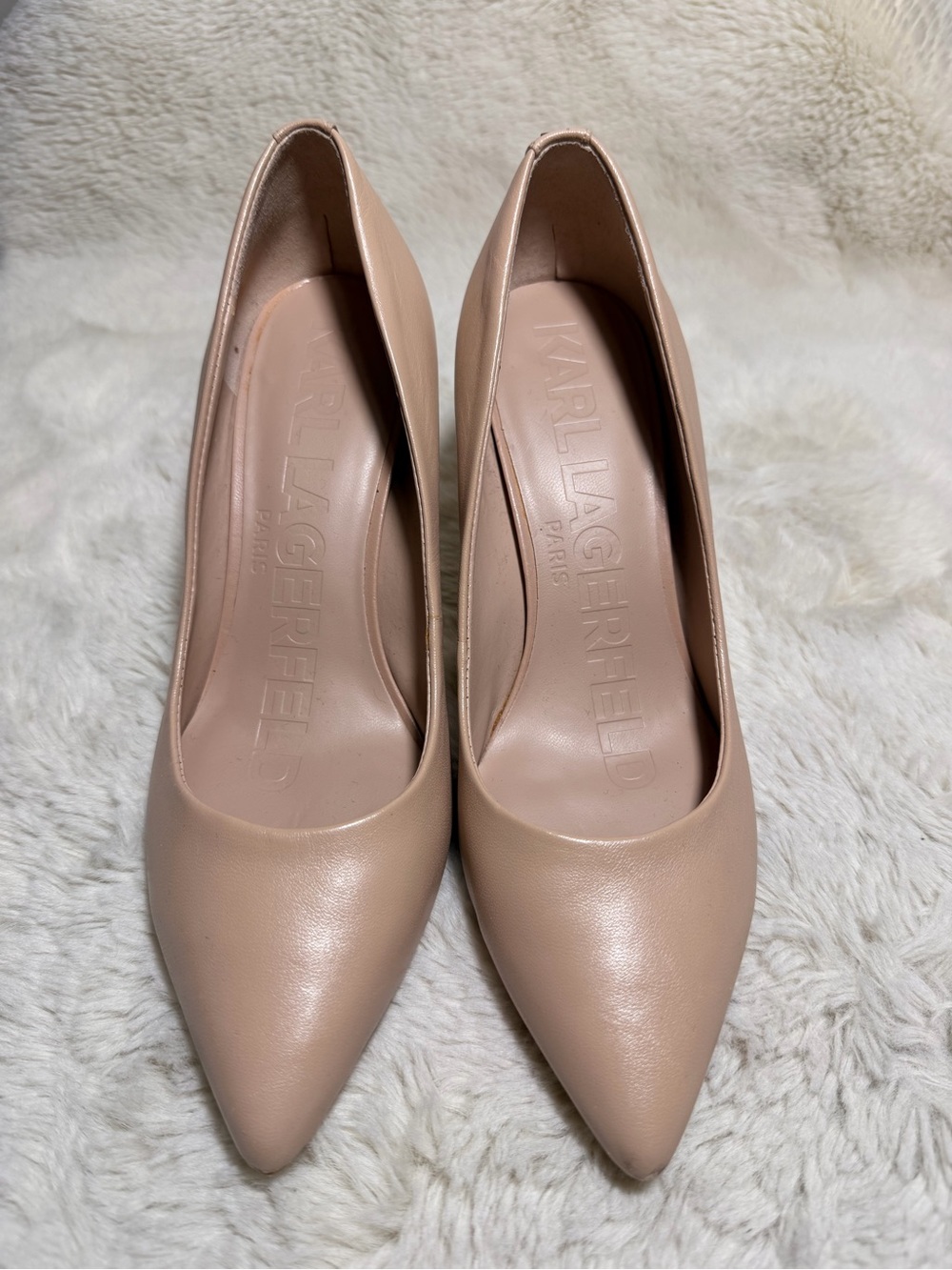 Karl Lagerfeld Beige Pointed-Toe Leather Pumps